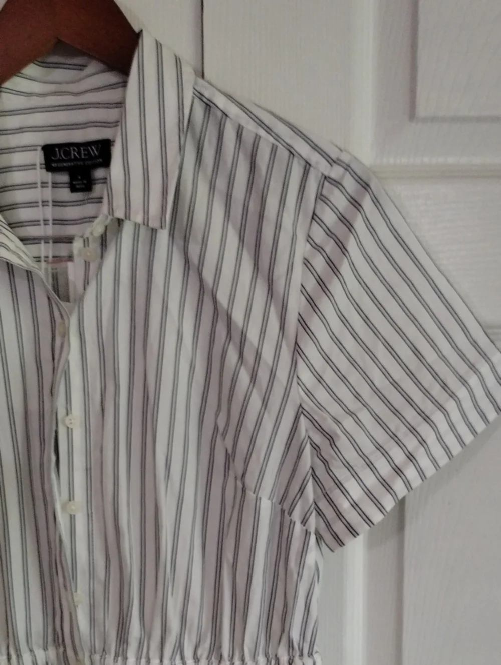 J. Crew Cerise Mini Shirt Dress Blac Stripes Cotton Poplin Size 4